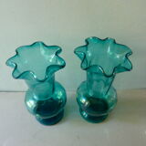 Pair of bride in blue duck glass vases of the 1920s
