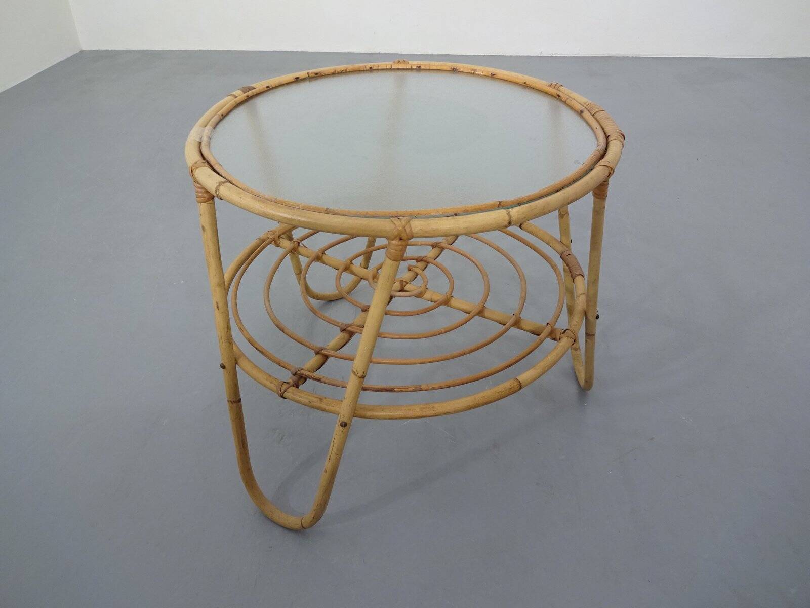 Italian Bamboo & Glass Coffee Table, 1950s