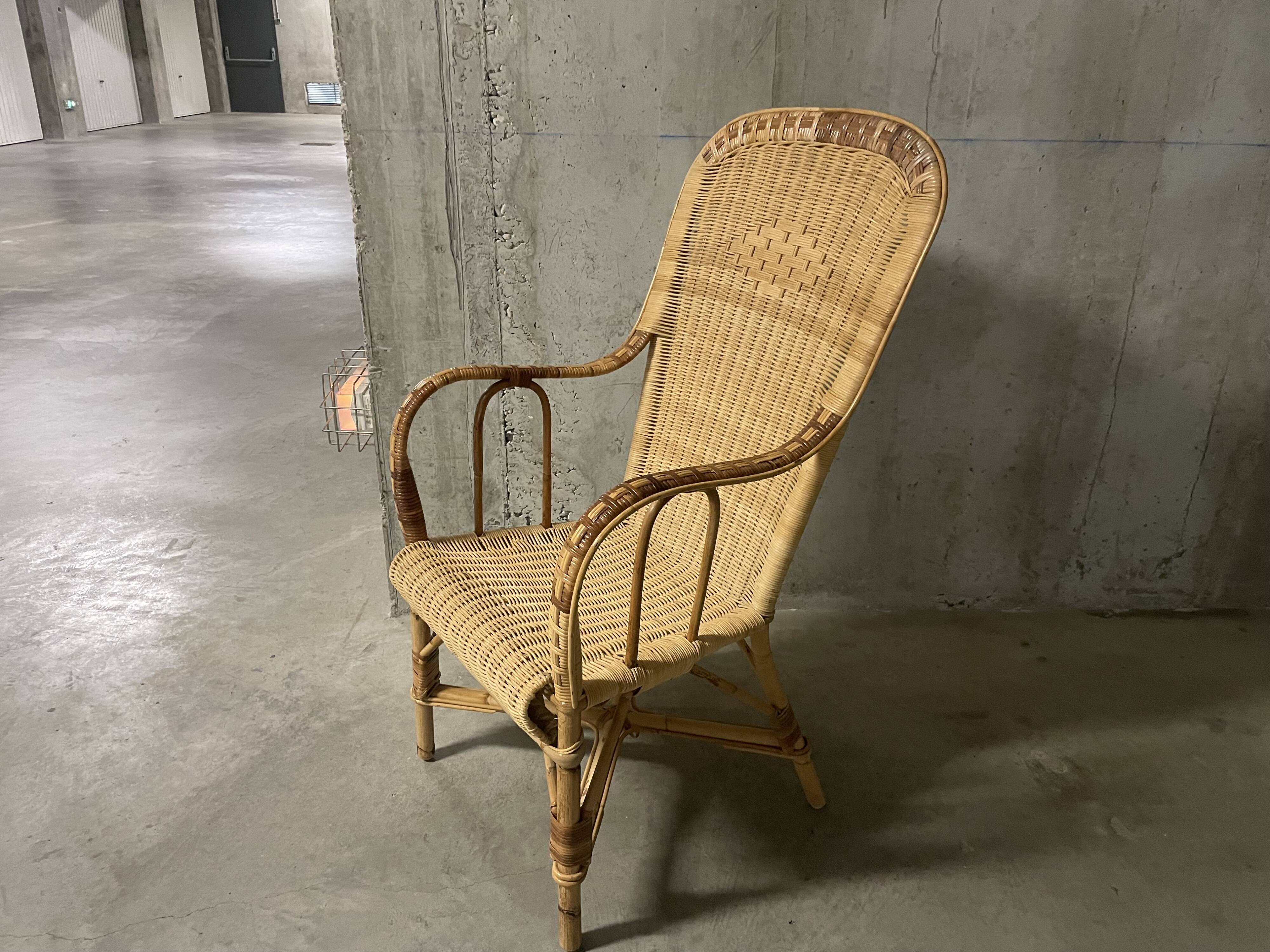 Rattan and wicker armchair from the 1970s.