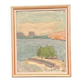 Huile sur toile originale suédoise – "Paysage côtier" par Erik Birger Gustavsson – Signée – Datée de 1981 – Vintage et encadrée – 41 × 33 cm (16,1 × 13 pouces)