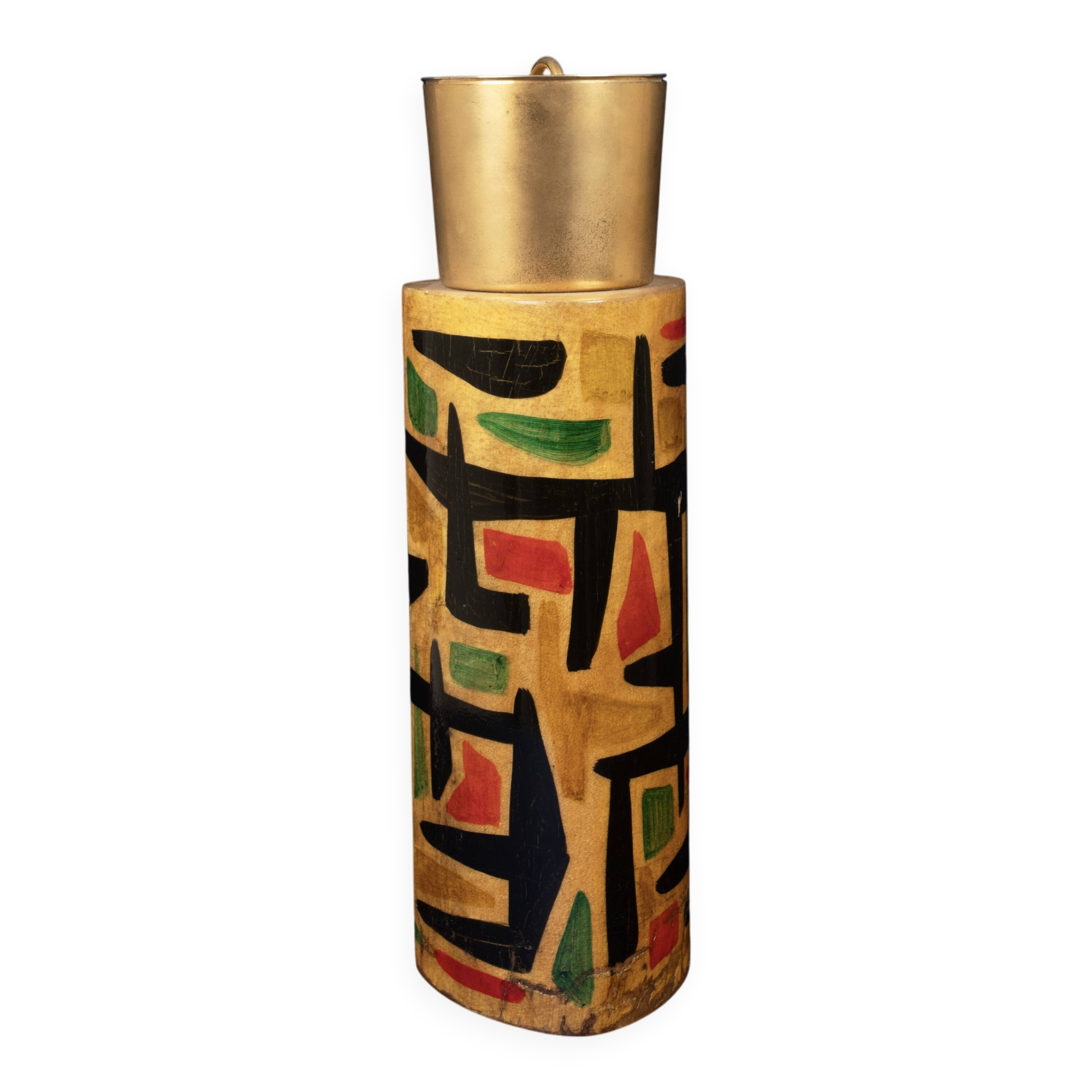 Aldo Tura Mod. 796D Parchment Thermos with Abstract Decoration, 1940
