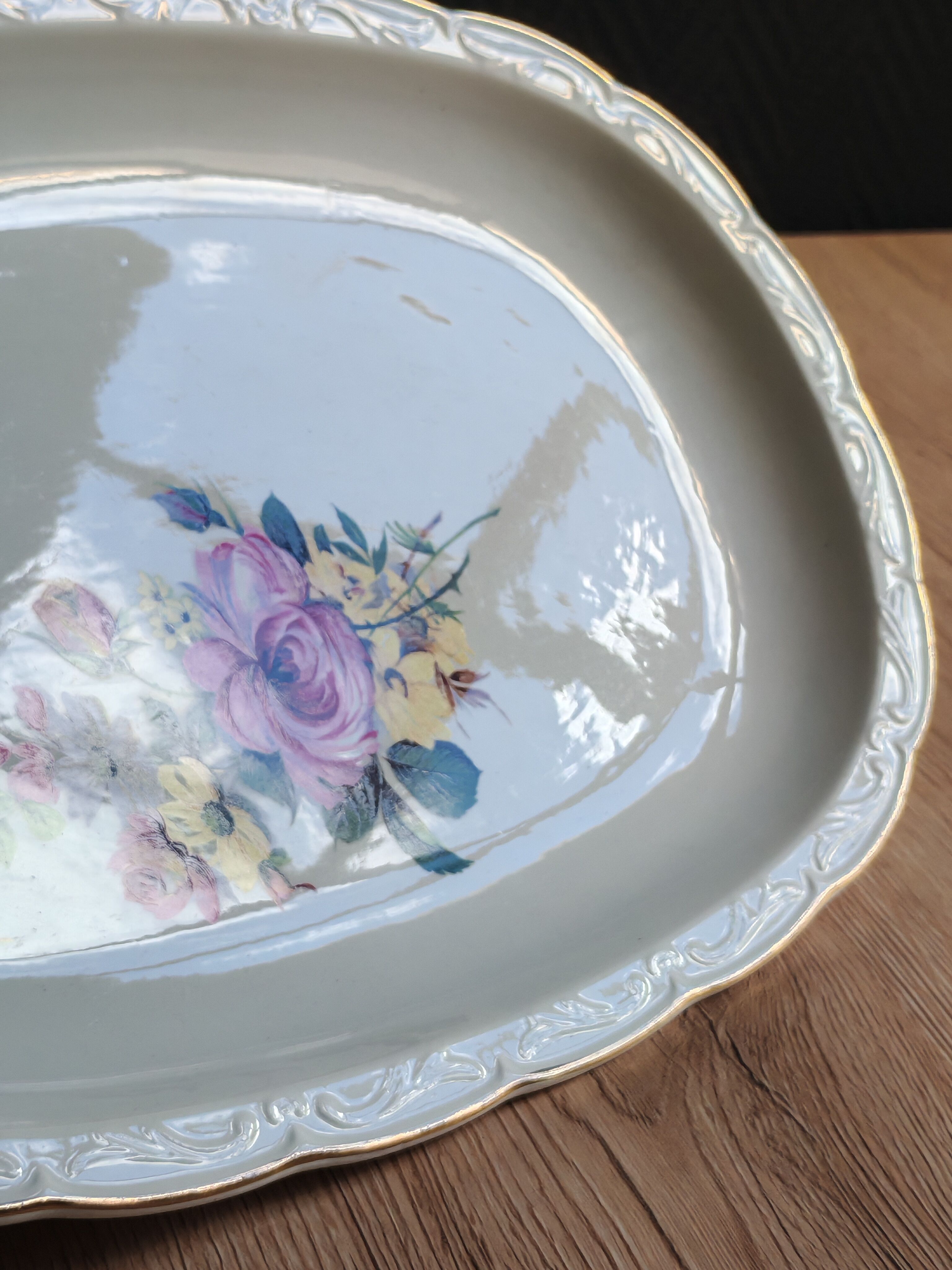 Vintage oval serving platter in white porcelain