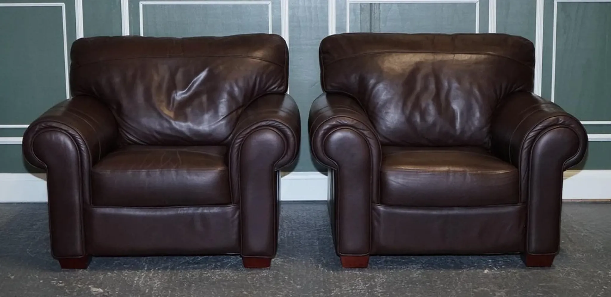 Brown Leather Armchairs, Set of 2