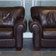 Brown Leather Armchairs, Set of 2
