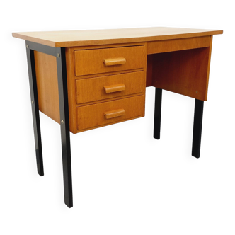 Bureau vintage en chêne et bois noir des années 60