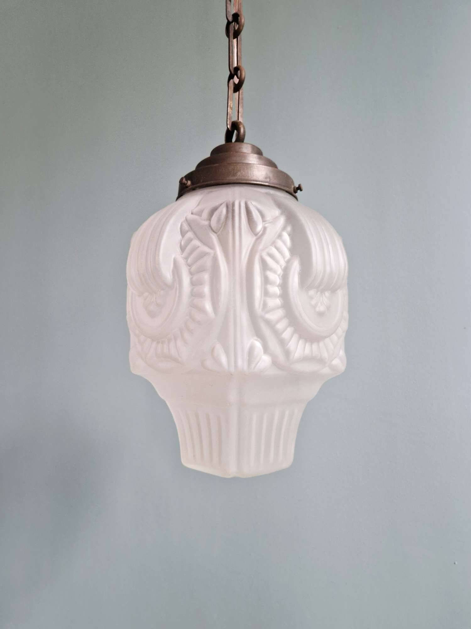 Art Deco suspension in frosted pressed moulded glass, 1920s-30s.