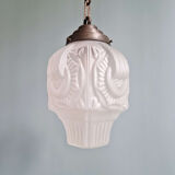 Art Deco suspension in frosted pressed moulded glass, 1920s-30s.