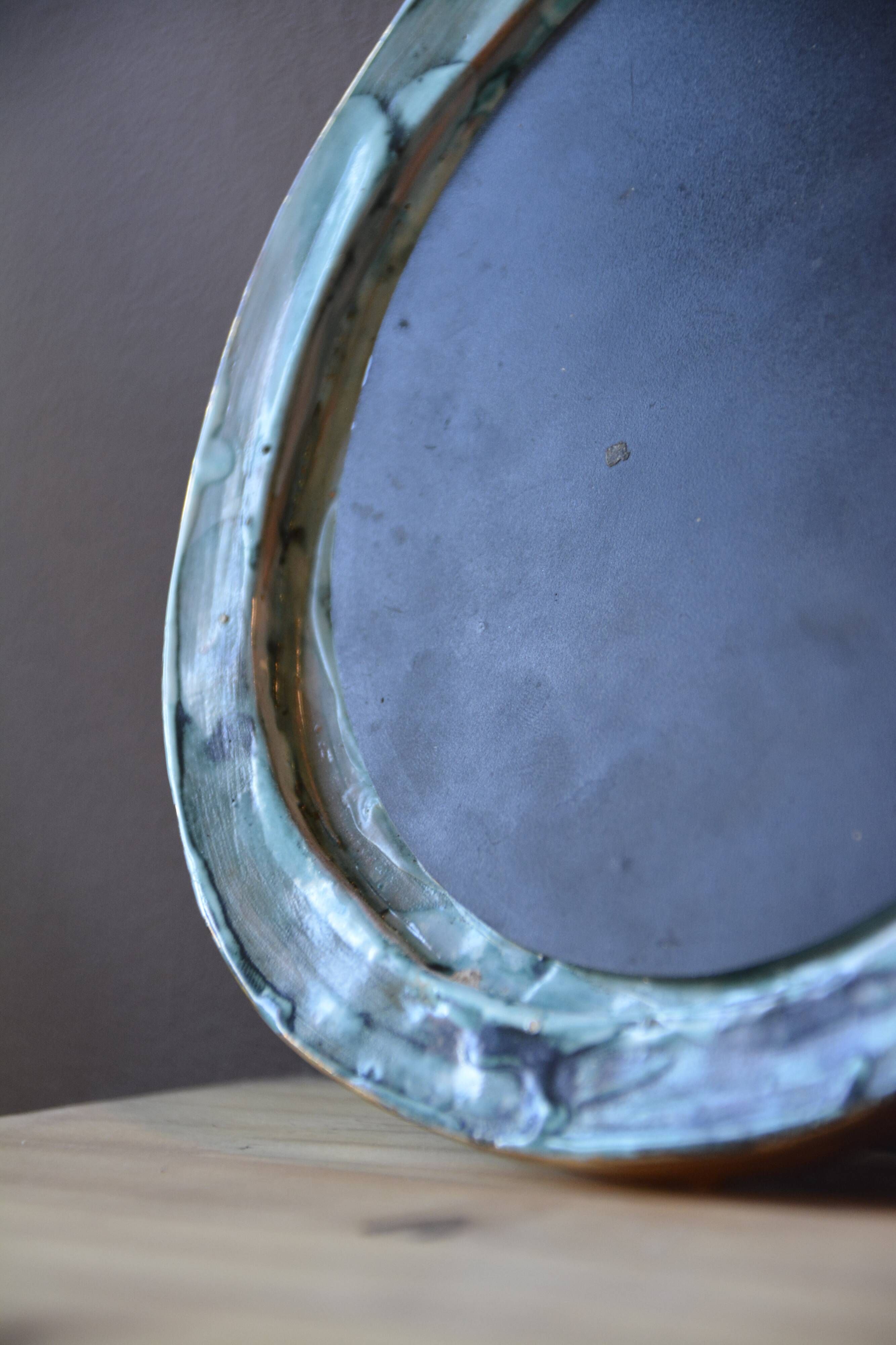 Blue and gold ceramic mirror