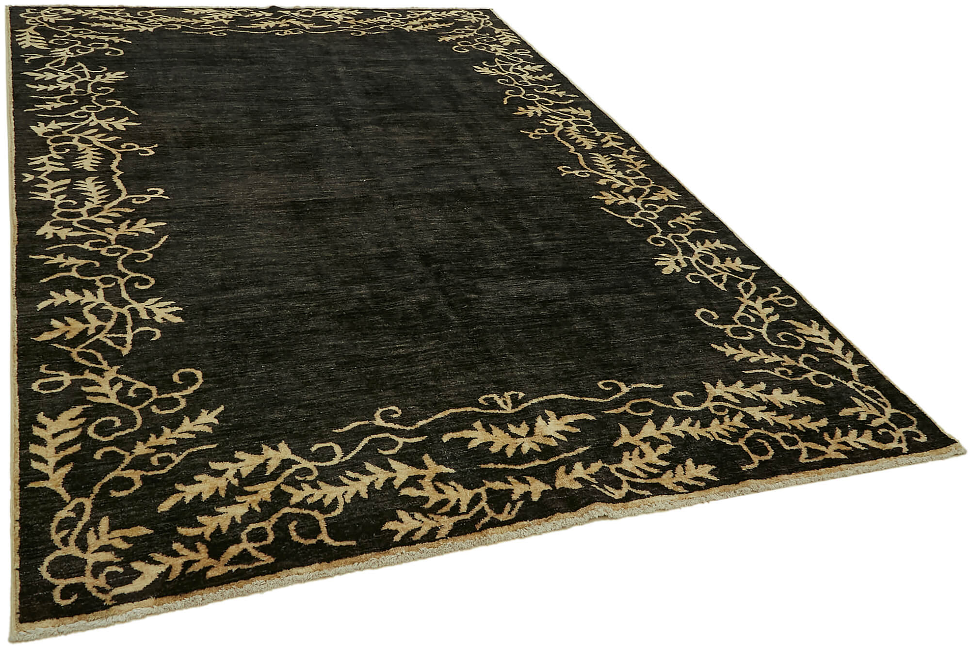 Hand-knotted anatolian antique 1970s 213 cm x 298 cm black wool carpet