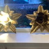 2 golden flower wall lights