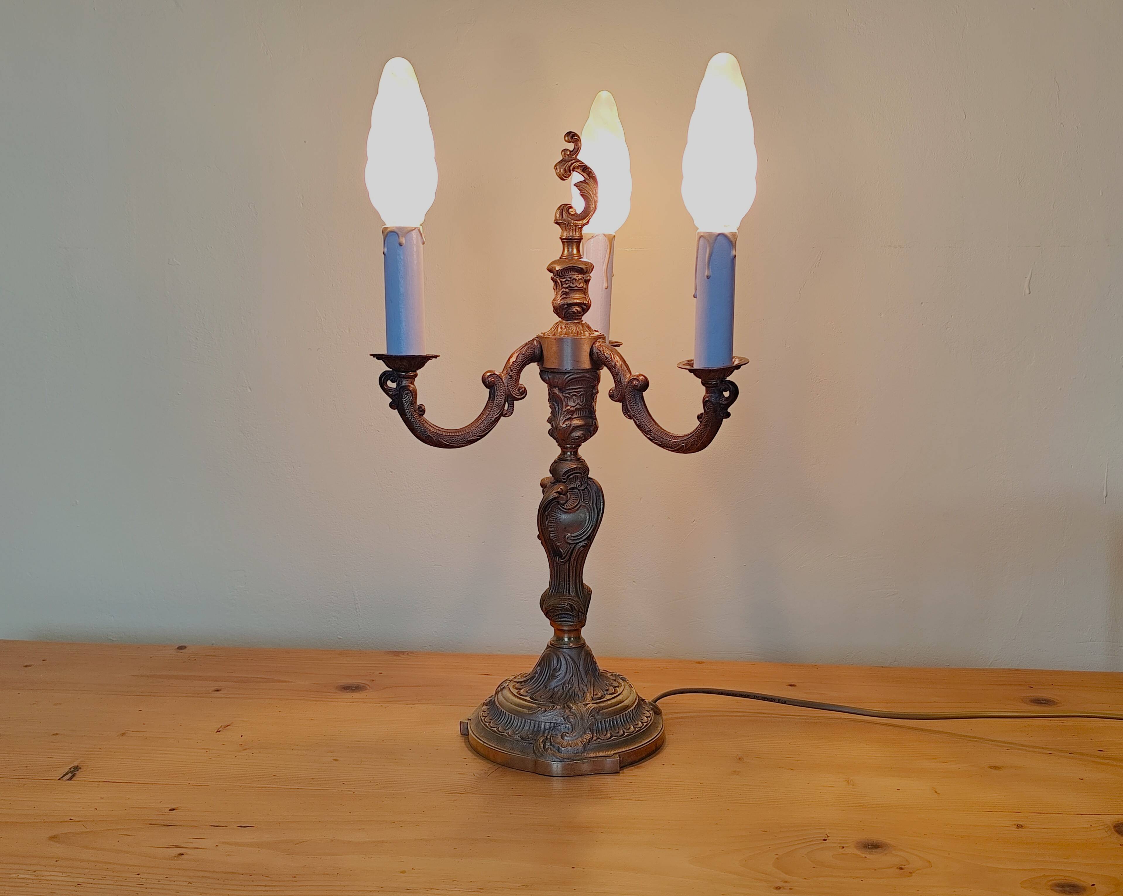 bronze 3-light chandelier, rococo style desk lamp