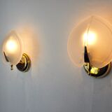 Pair of wall lamps "sheet" in opaque glass, murano, Italy 1980