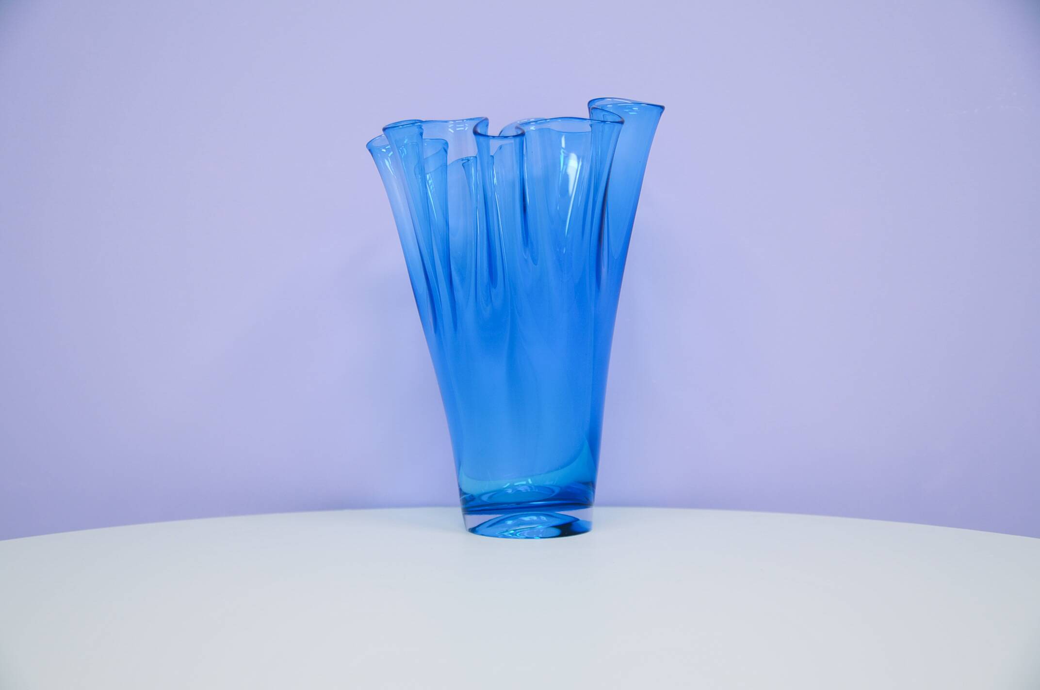 vintage mouth-blown blue glass vase