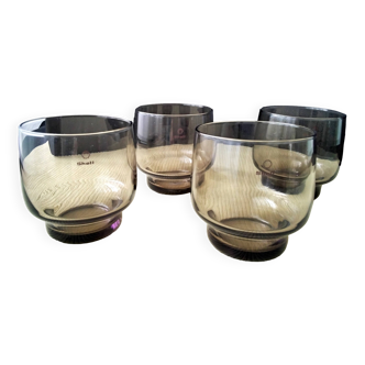 4 vintage shell smoked glass glasses