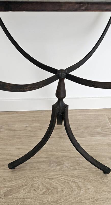 Oak and metal side table — industrial / art deco design