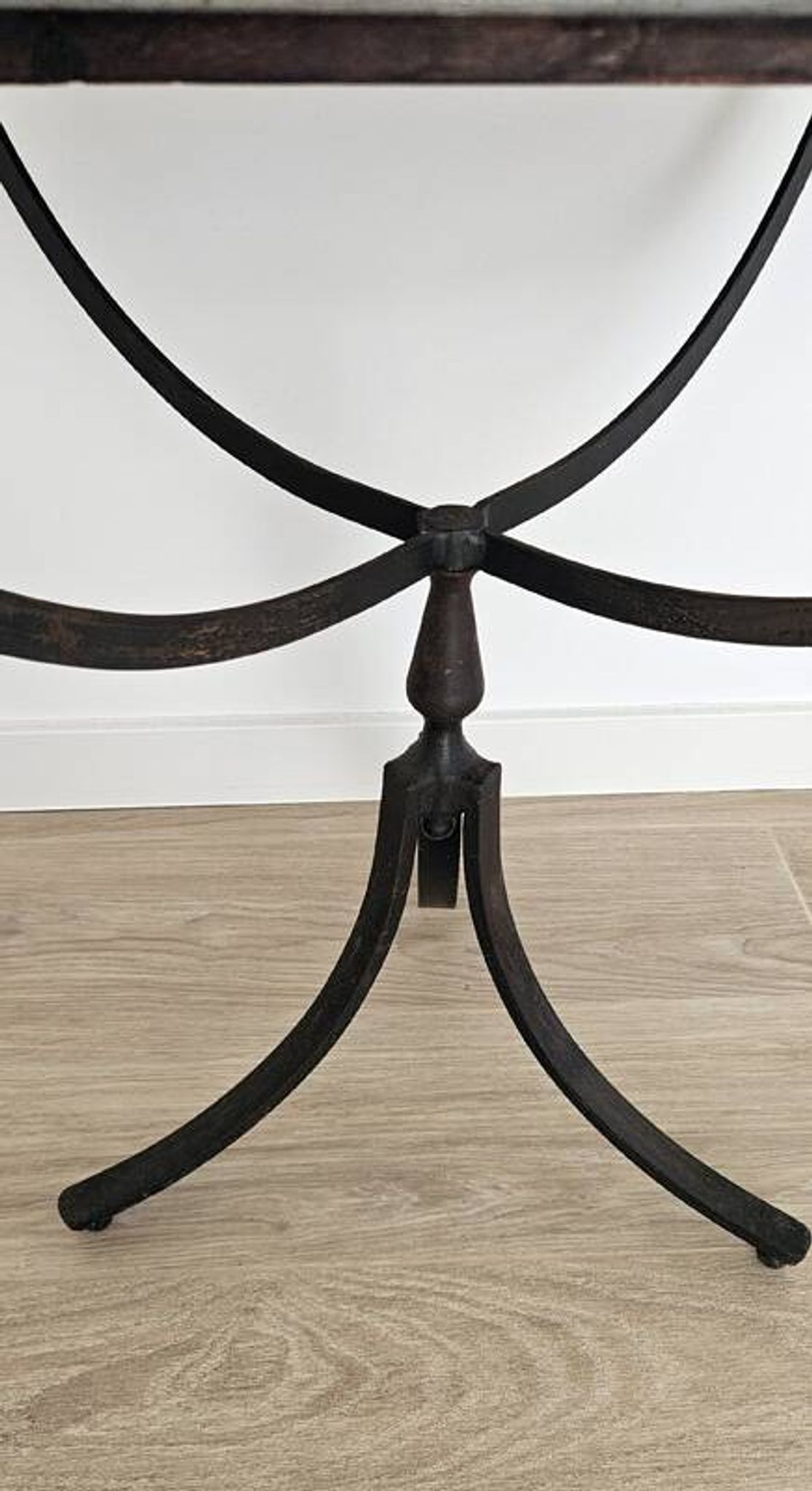 Oak and metal side table — industrial / art deco design