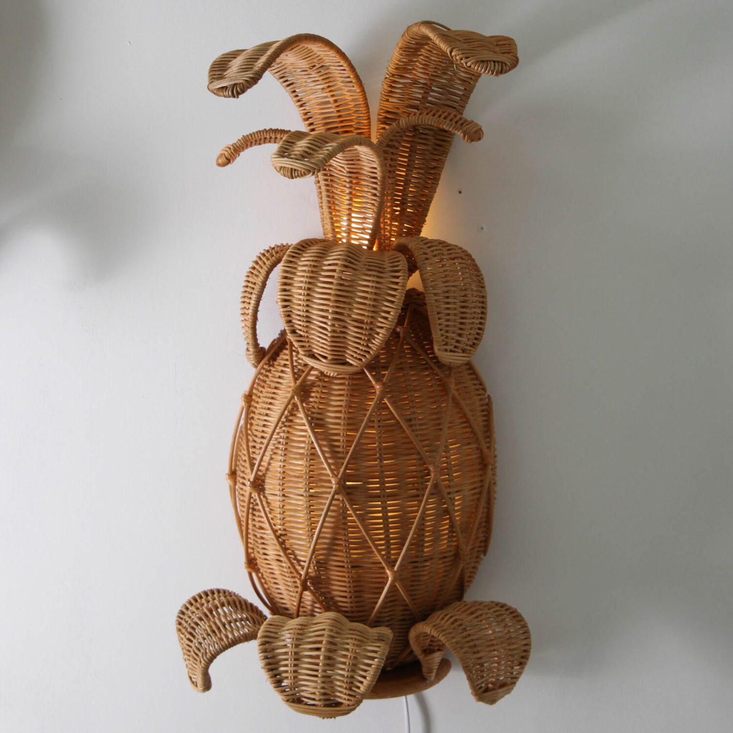 Pair of "pineapple" wall lights in rattan