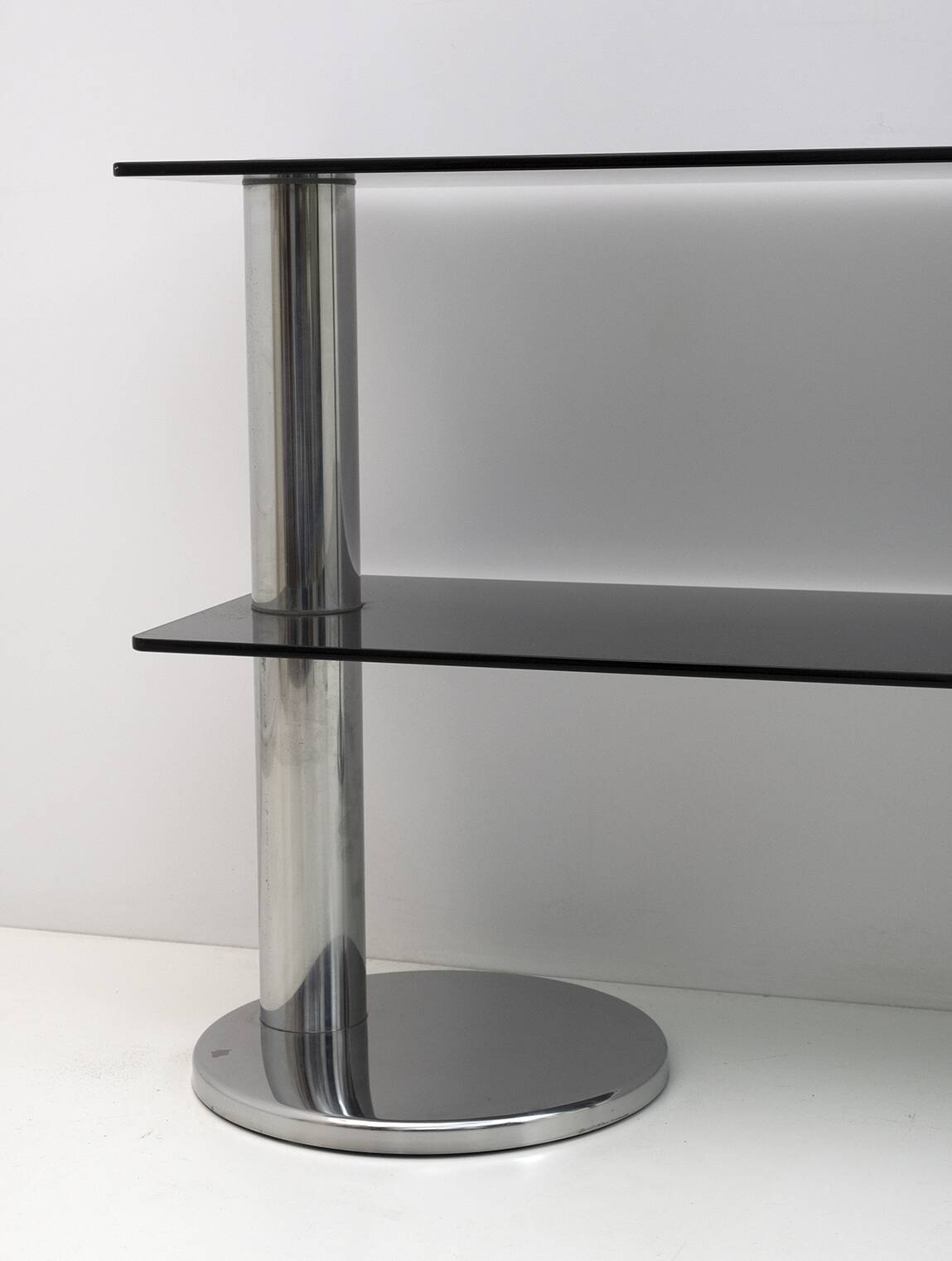 Mid-century Modern Italian Chromed Steel and Smoked Glass Console, 1970s