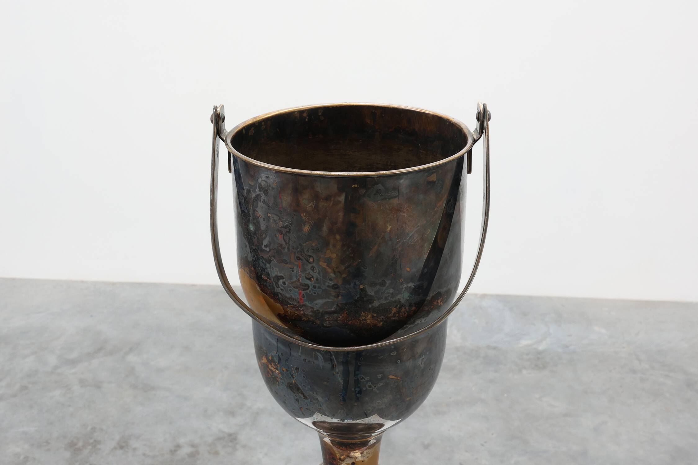 Art Deco silvered copper Champagne bucket on stand, France 1910