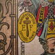 Old yellow dwarf set in wooden-tokens in colored bones