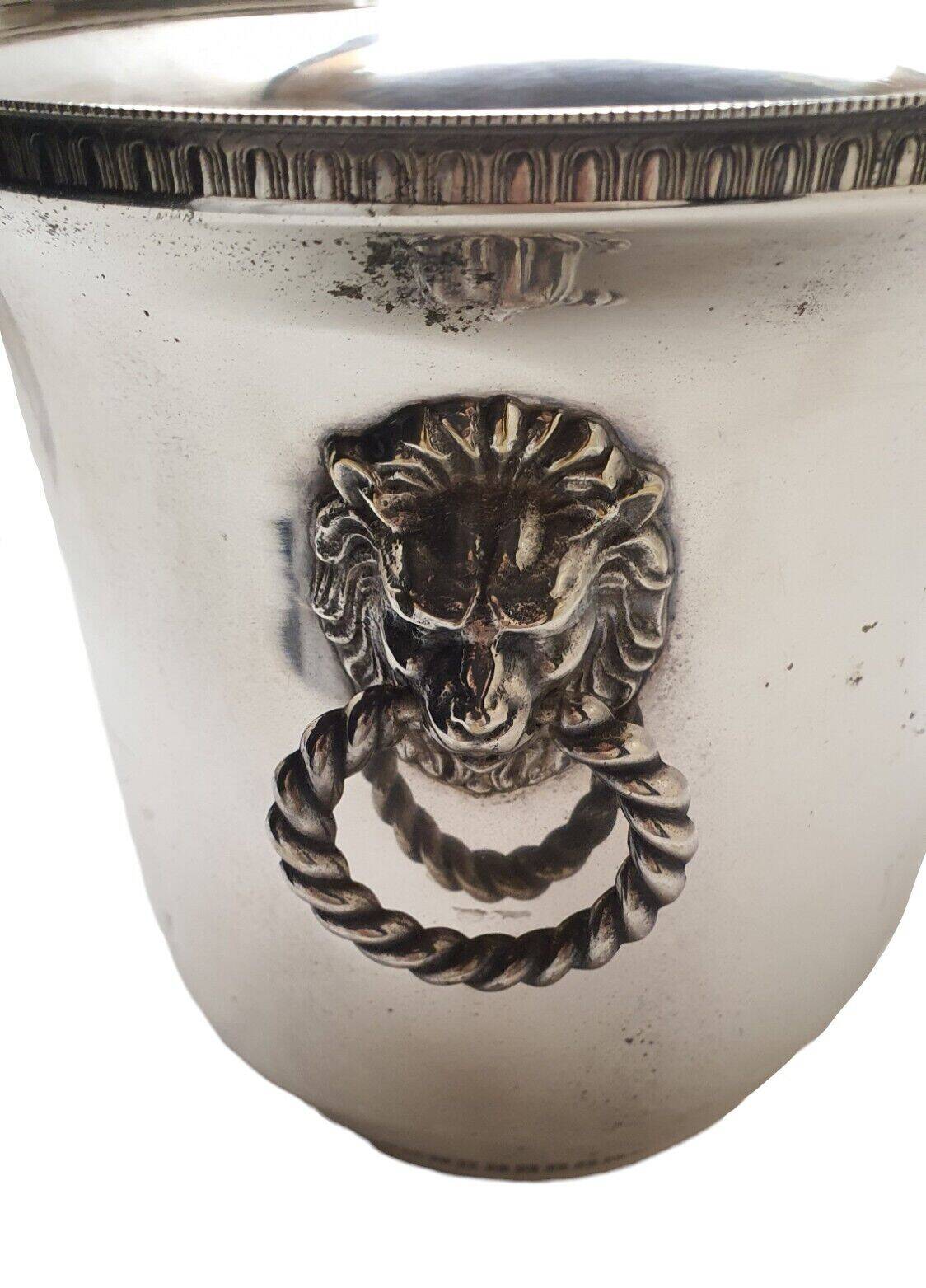 Rare silver metal champagne bucket signed veuve clicquot ponsardin lion head