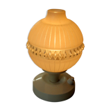 1970s bedside lamp with lampshade made of glass and plastic stand, vintage