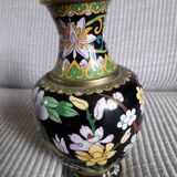 Vintage cloisonné enamel vase with floral and bird decoration