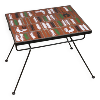 Coffee table in glazed ceramic and metal, 1950