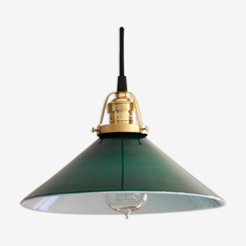 Hanging lamp in green opaline glass