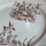 Sept assiettes à dessert terre de fer aux oiseaux f.f.Pexonne fin XIX ème