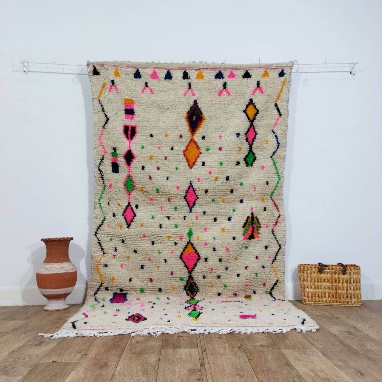 Handmade wool Berber rug 247x140 cm