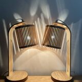 Pair of large Scandinavian lamps in natural wood.