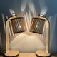Pair of large Scandinavian lamps in natural wood.