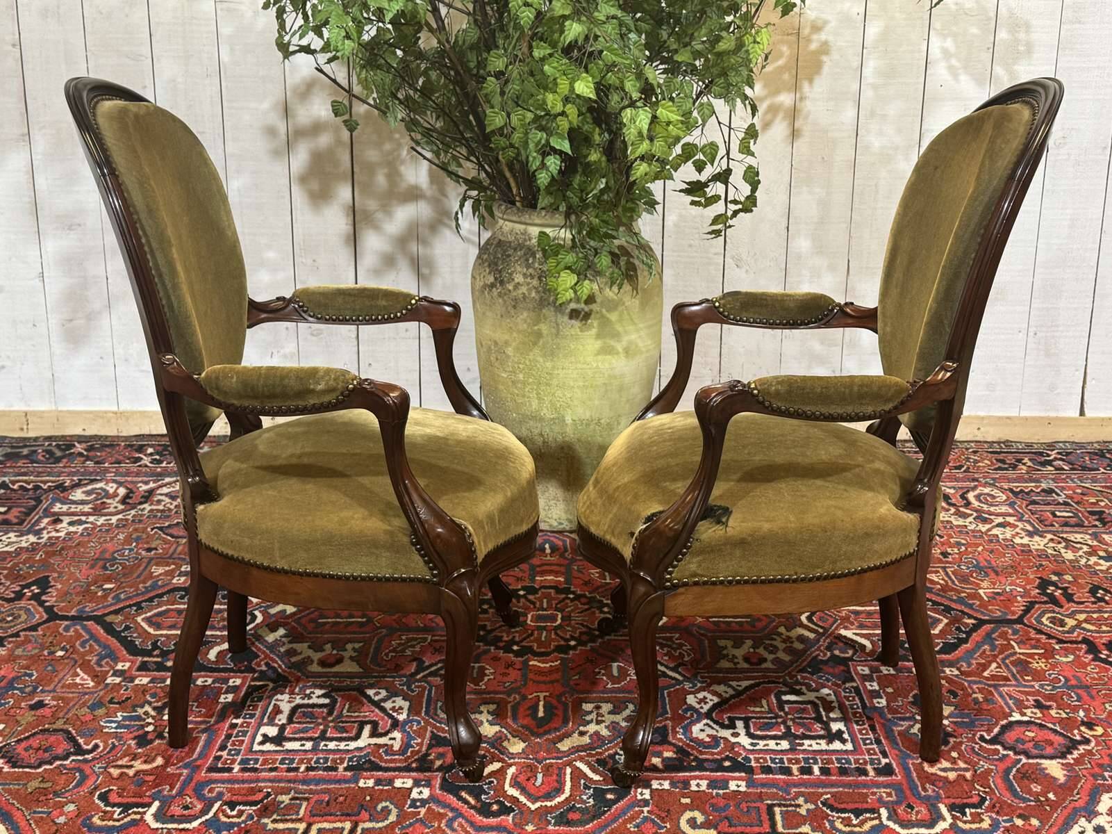 Paire de fauteuils Napoléon III XIXème en acajou