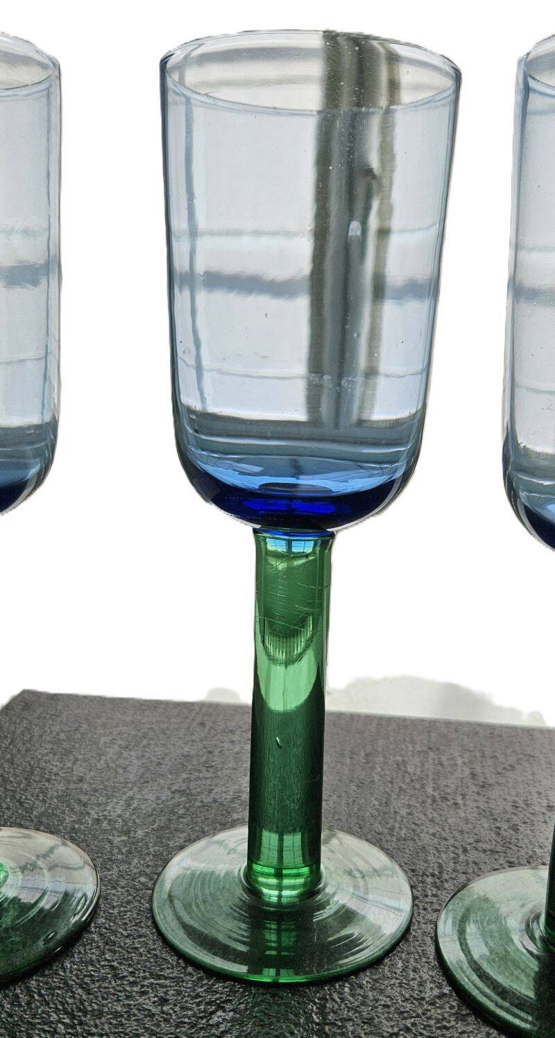 6 Verres Scandinaves Bleus et Verts Vintage Des Années 1980
