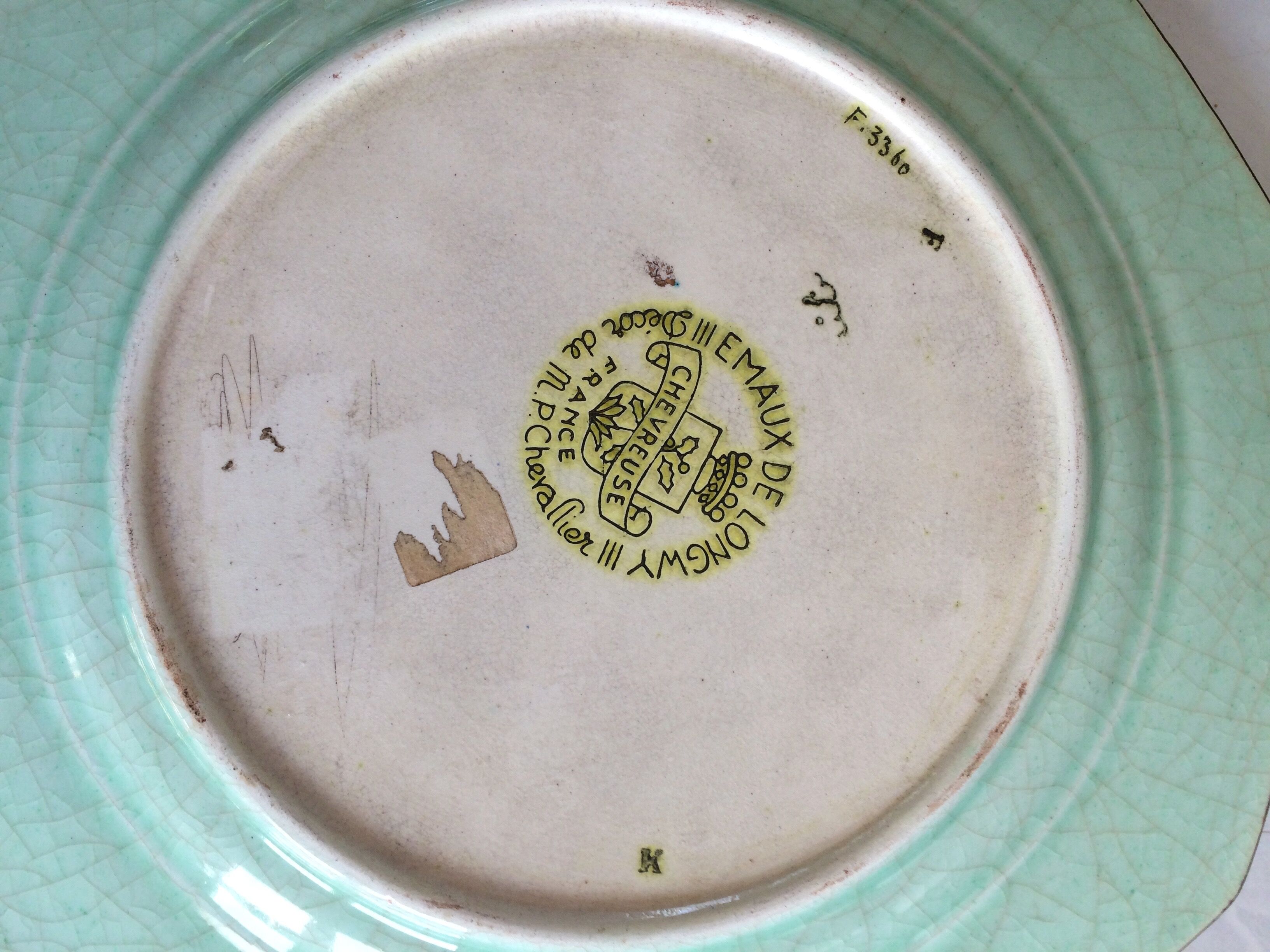 Longwy Chinoisant dish/Art Deco/Emerald green enamels/M.P Chevallier/XXth