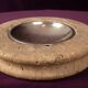 Round Italian Travertine Ashtray with Removable Metal Dish 1970