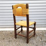 Cinq (5) chaises paillées design vintage