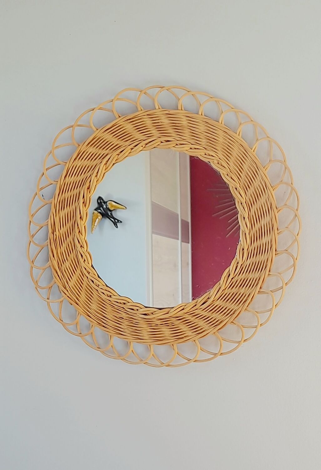 Braided wicker mirror