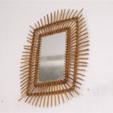 Vintage rattan sun mirror 1960