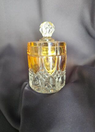 Small amber and transparent crystal pot with lid from the Val Saint-Lambert Luxval Art Deco collection.