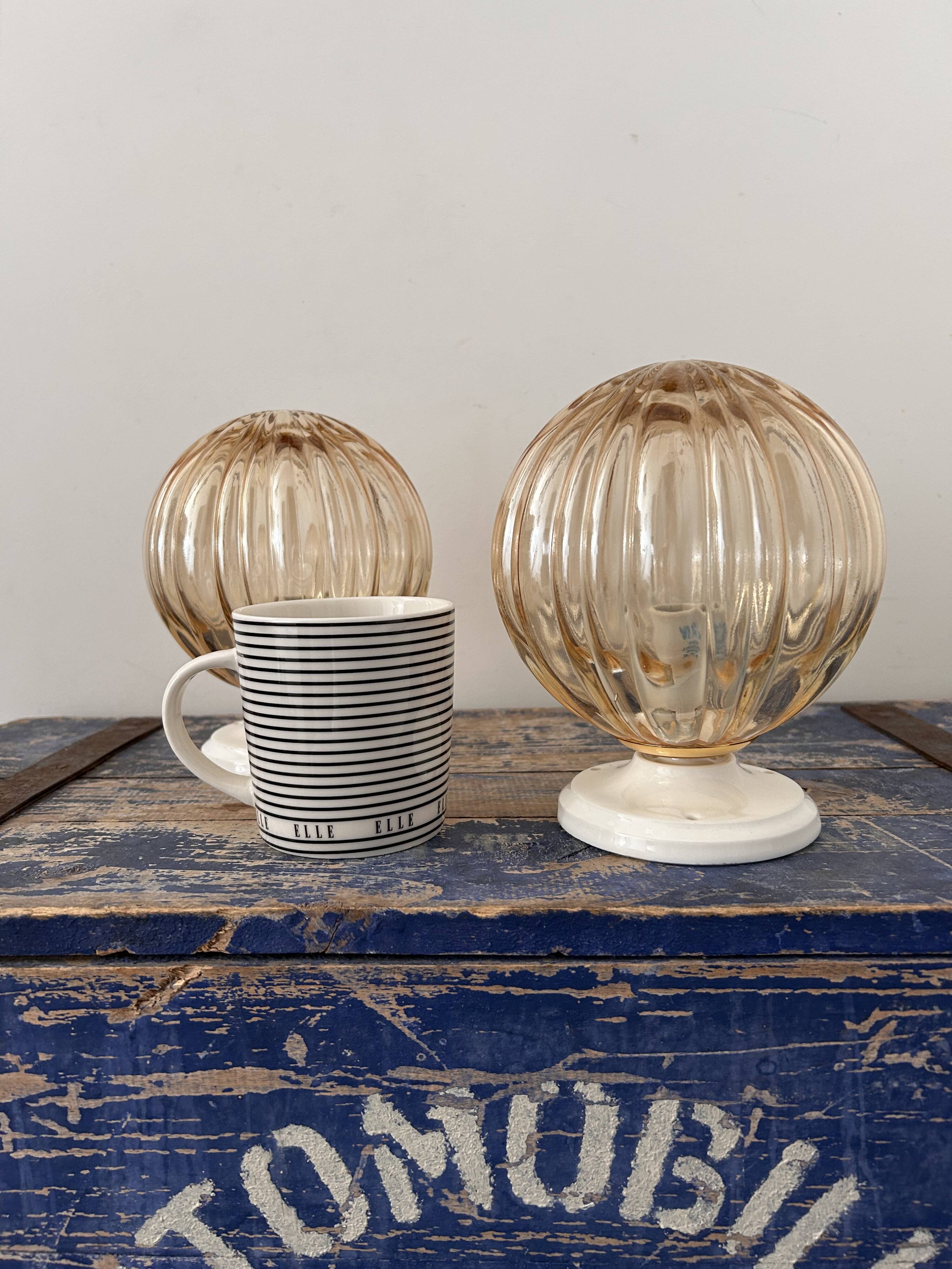Pair of vintage golden globe wall or ceiling lights