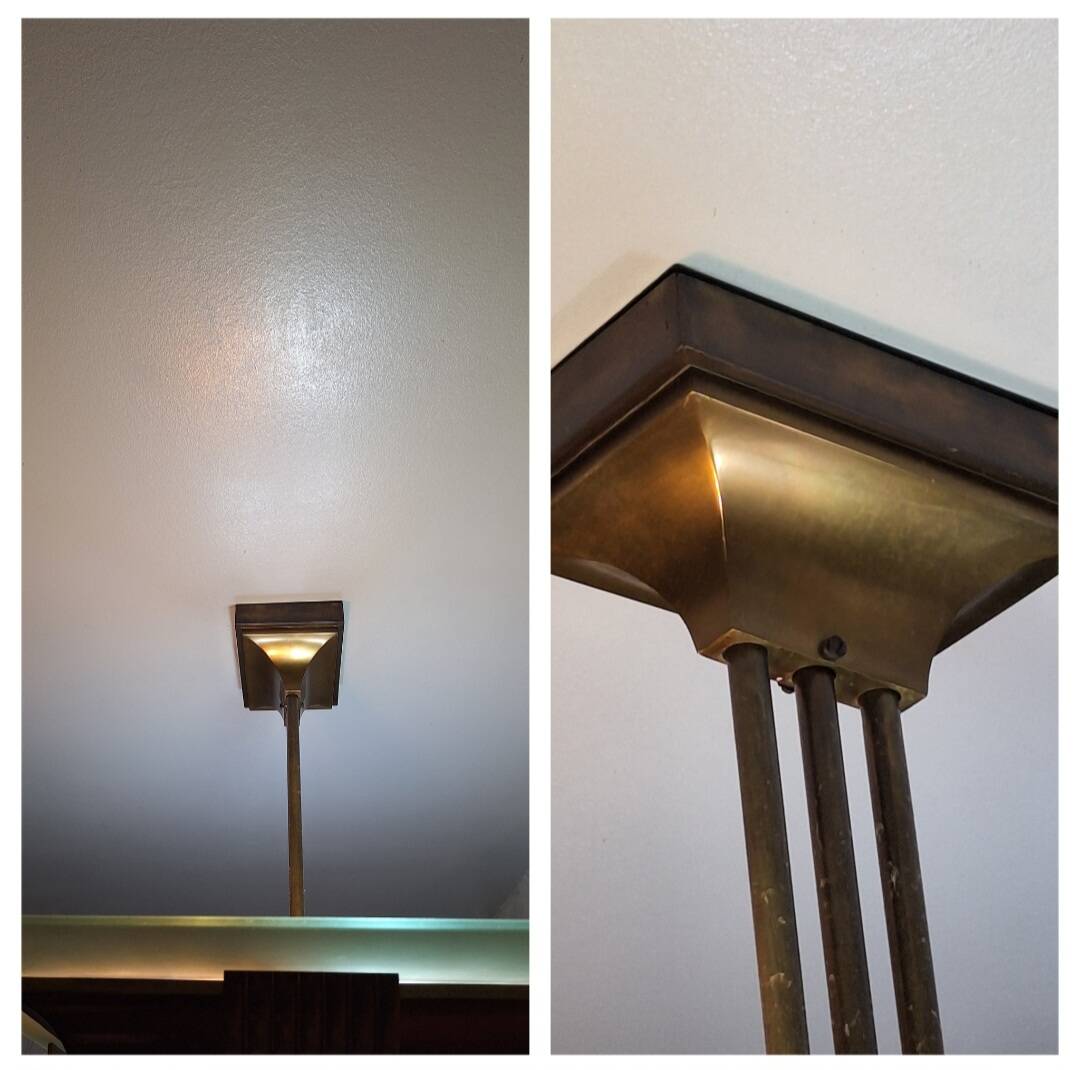 Brass and rectangular glass chandelier, 1940s vintage.