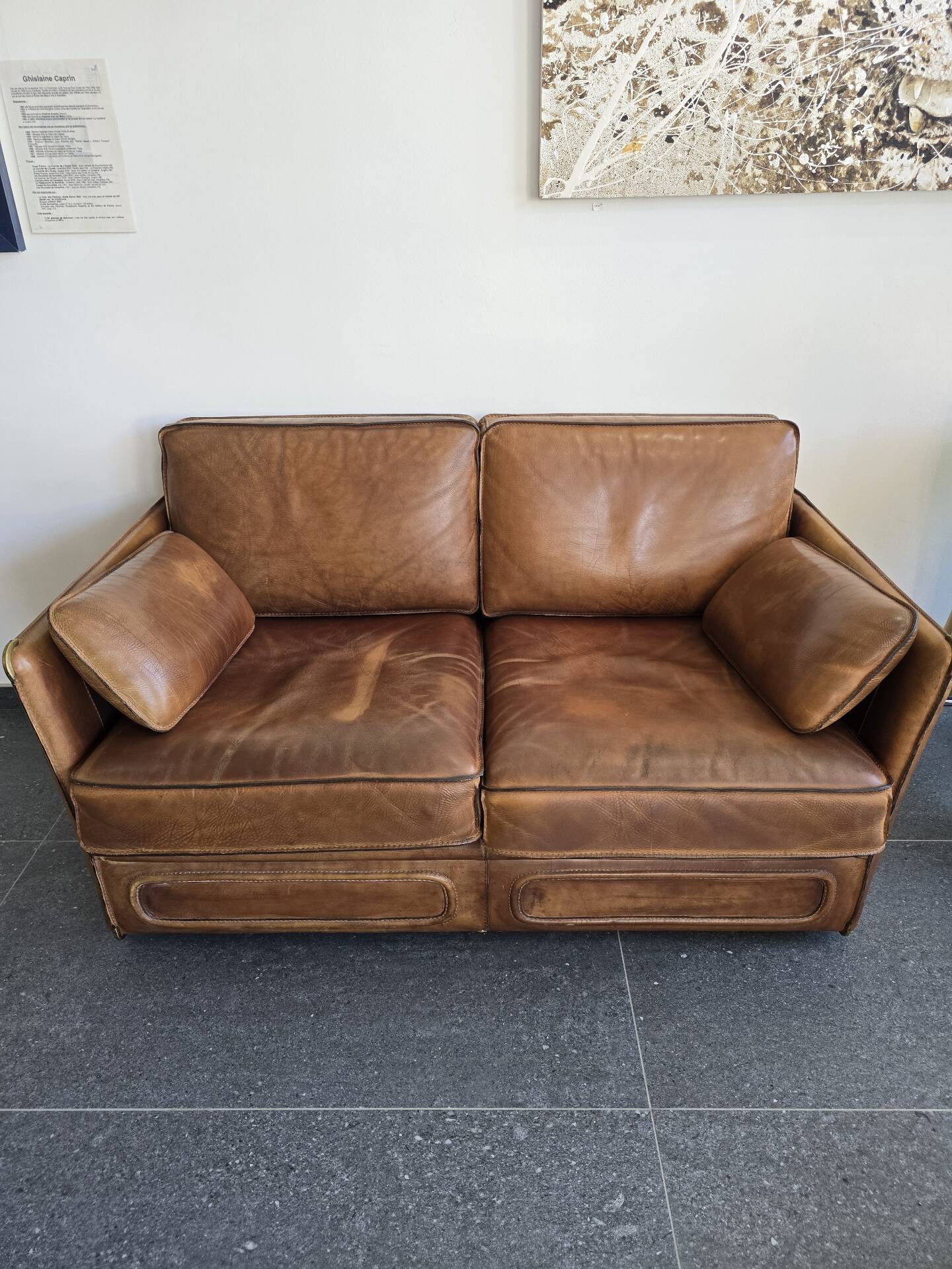 Roche Bobois vintage lounge from the 80s – cognac buffalo leather – 2 sofas + pouf