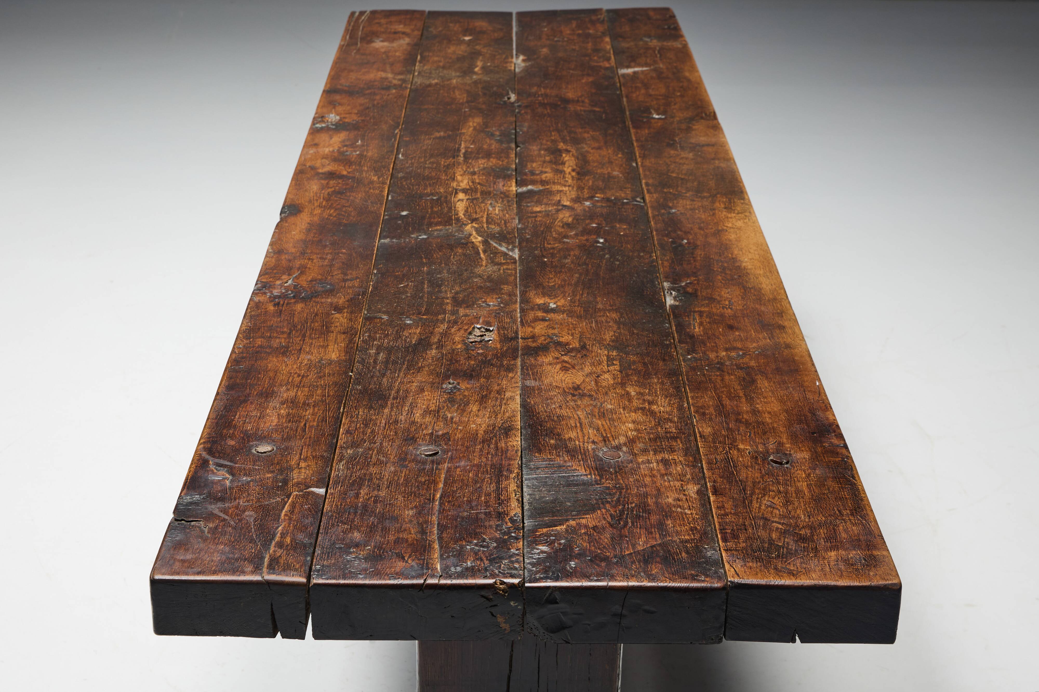 Robust Travail Populaire Farm Table, France, 19th Century