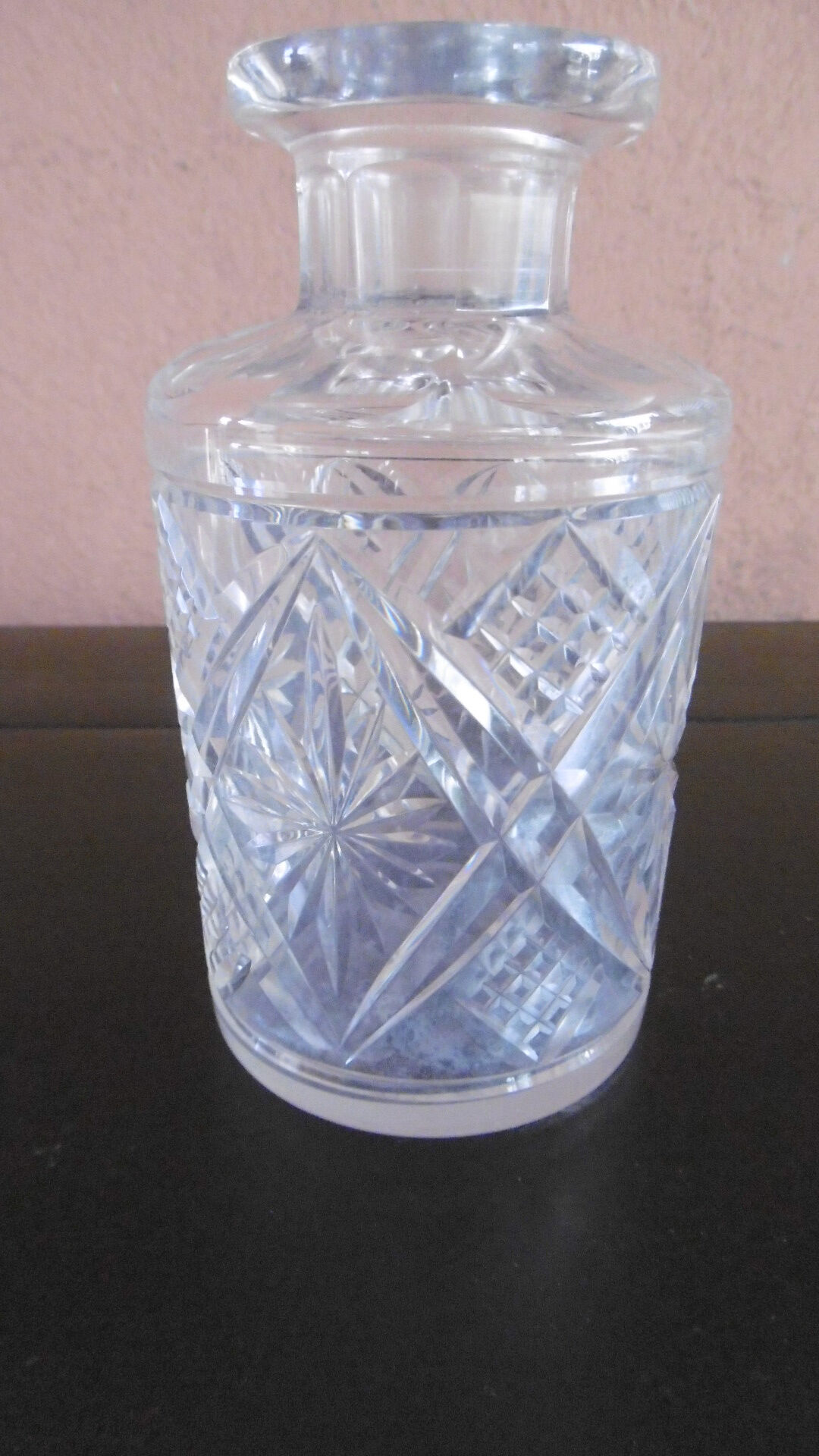 Old crystal bottle decor size with faceted cabochon early xxth
