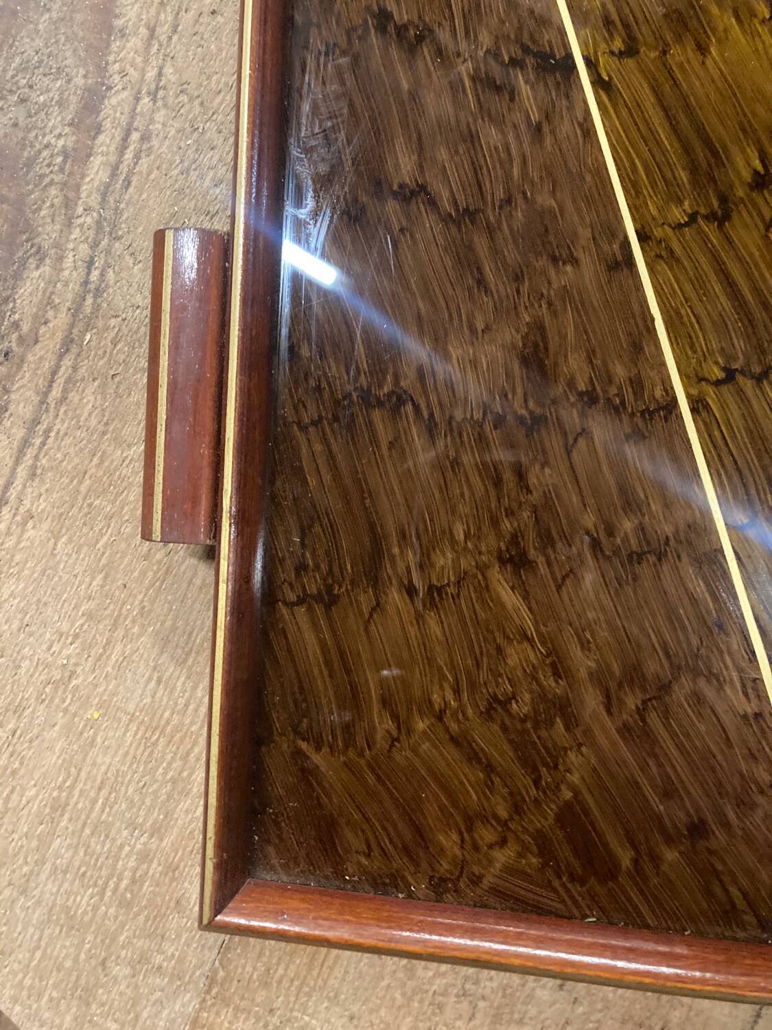 Rectangular art deco wood and glass tray