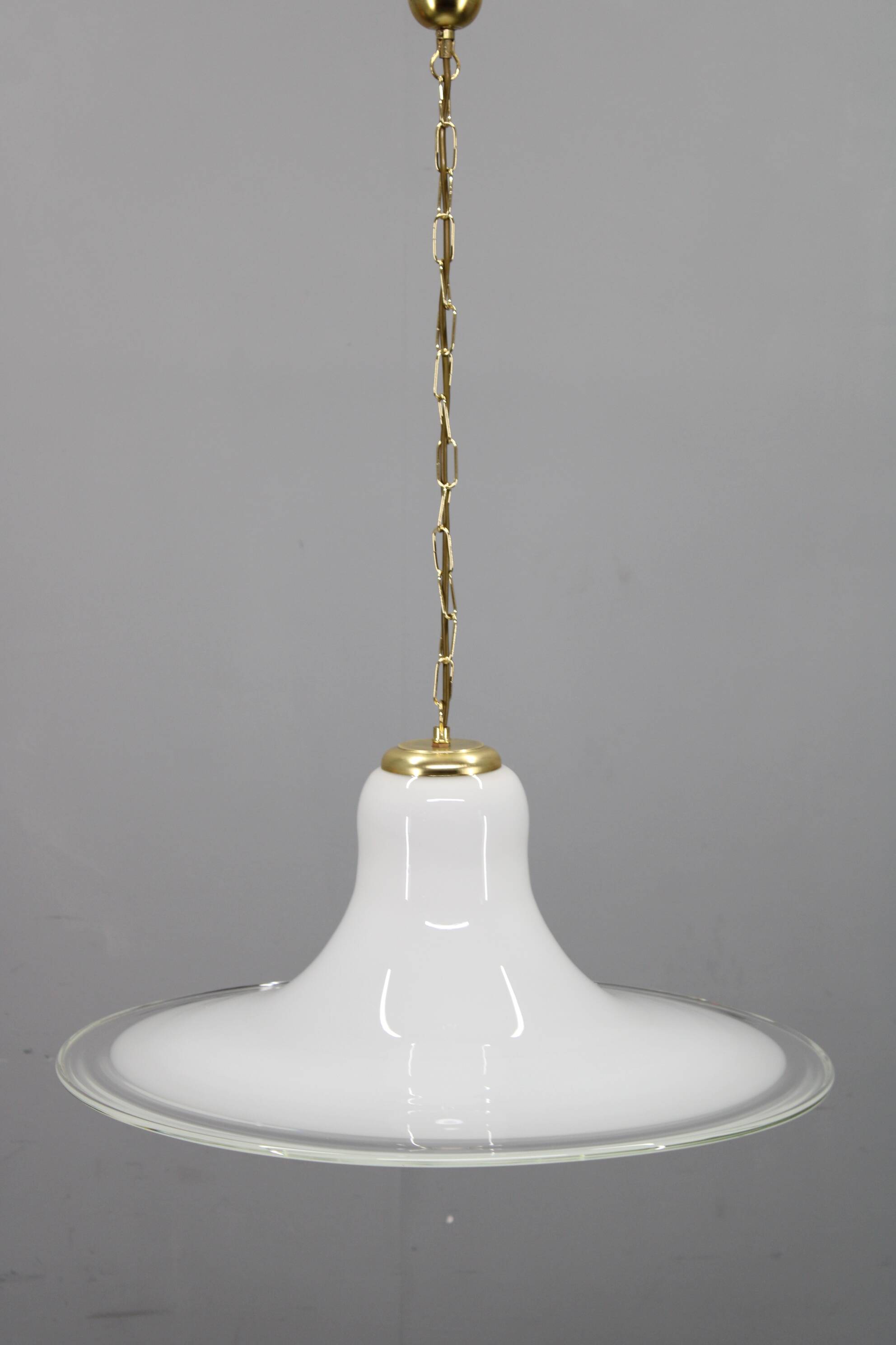 Italian mid-century glass and brass pendant light, 1960s