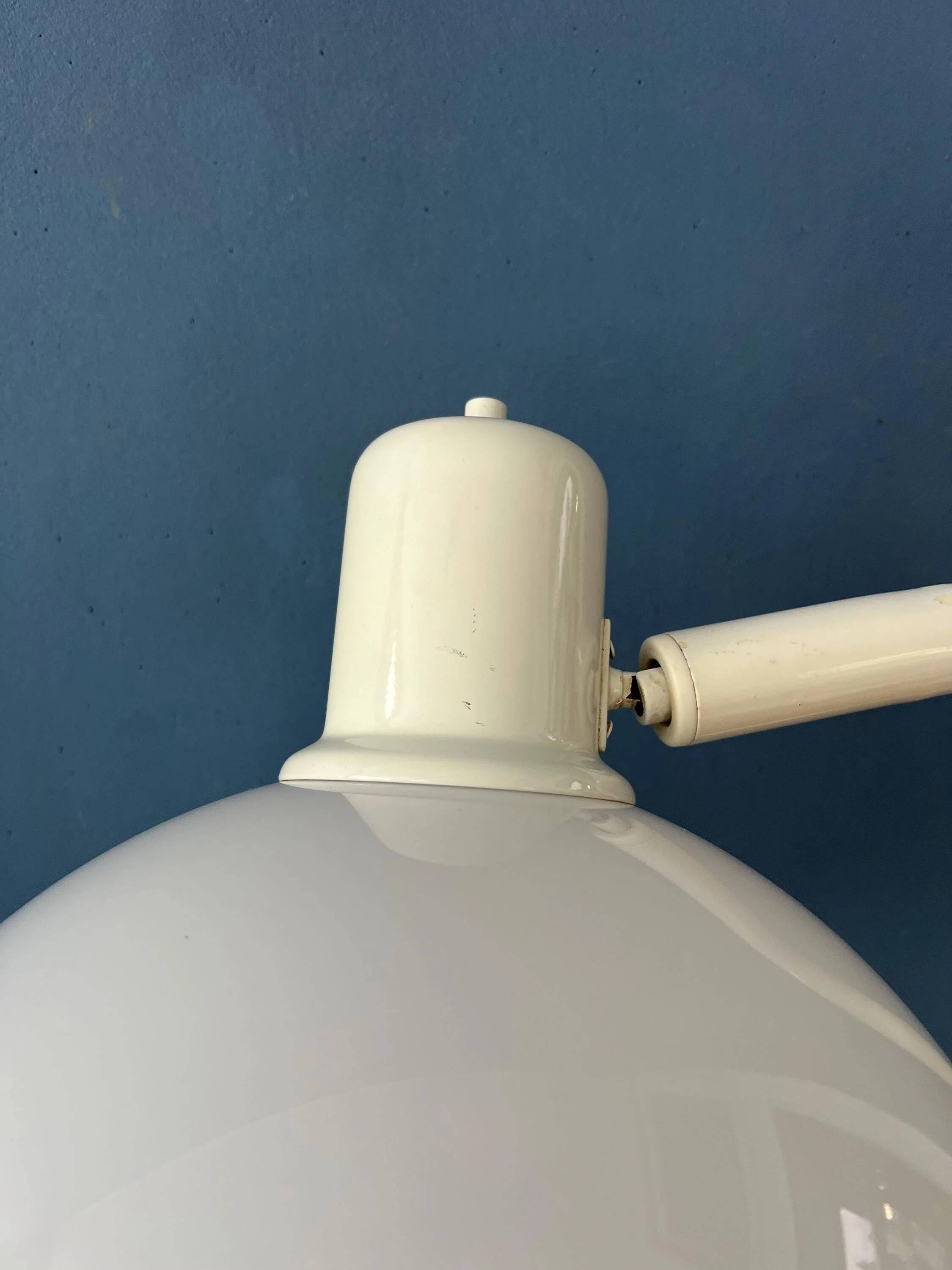 Vintage floor lamp in white metal with acrylic shade.