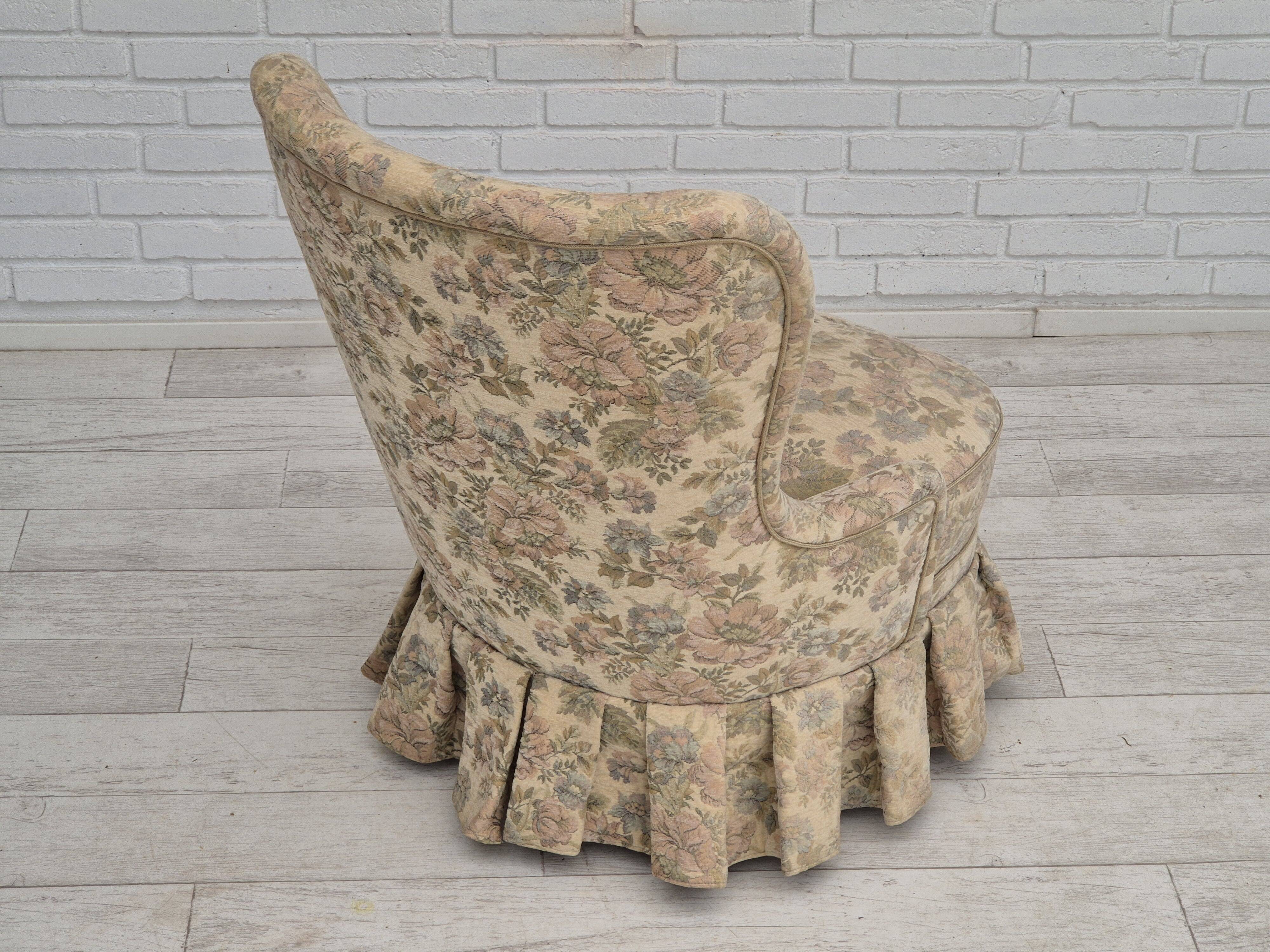 1970s, Danish easy side chair, original very good condition, floral furniture velour.